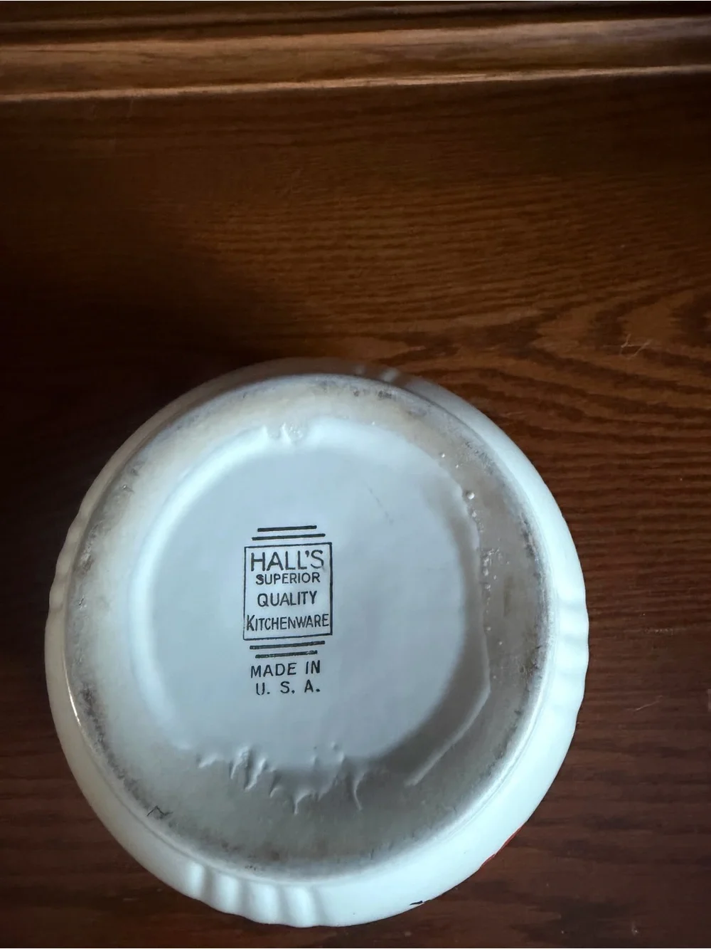 Vintage Hall’s Superior White Ceramic Covered Serving Bowl with Red Floral Motif